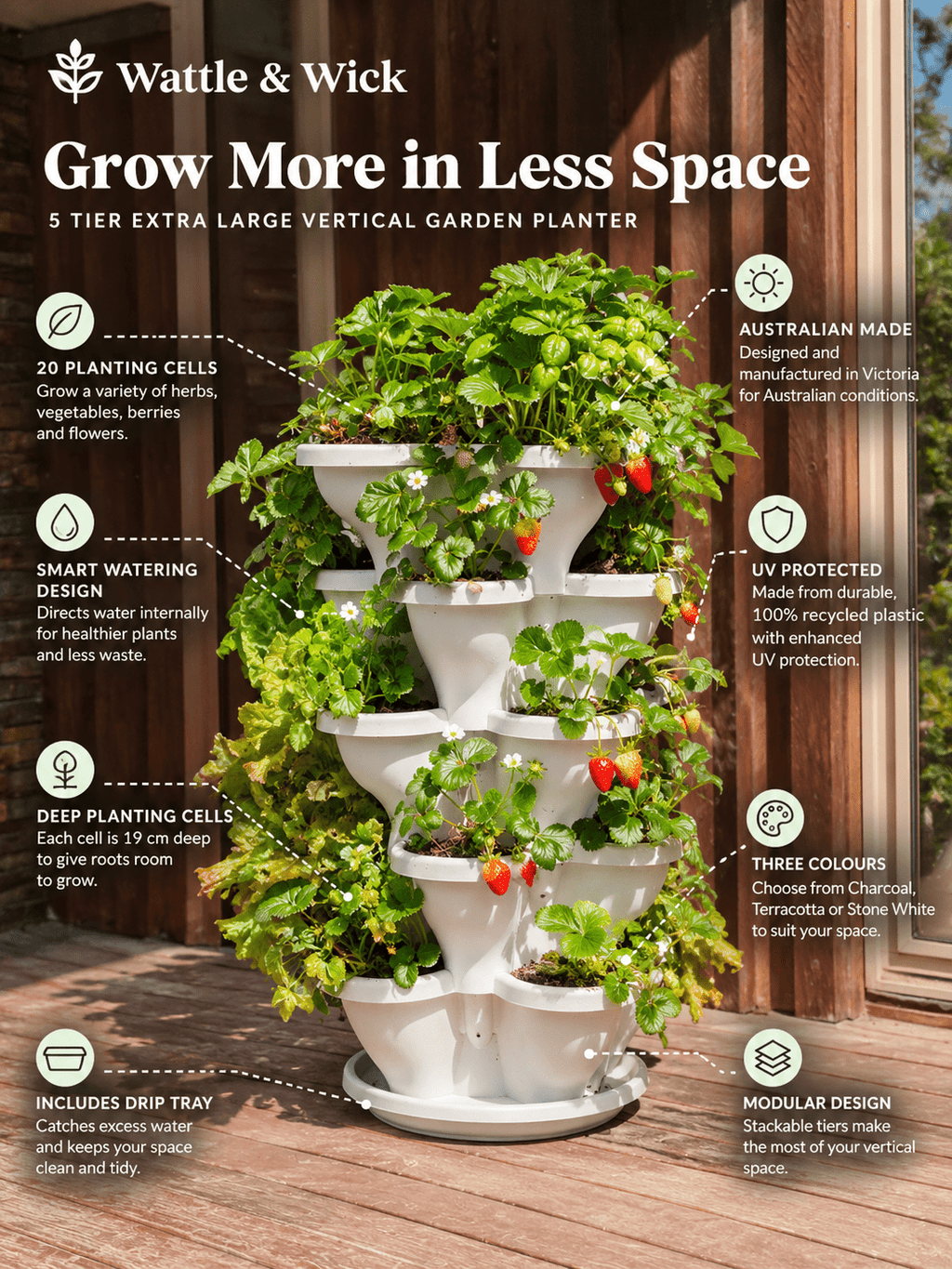 5 Tier Extra Large Verandah Planter - Wattle & Wick