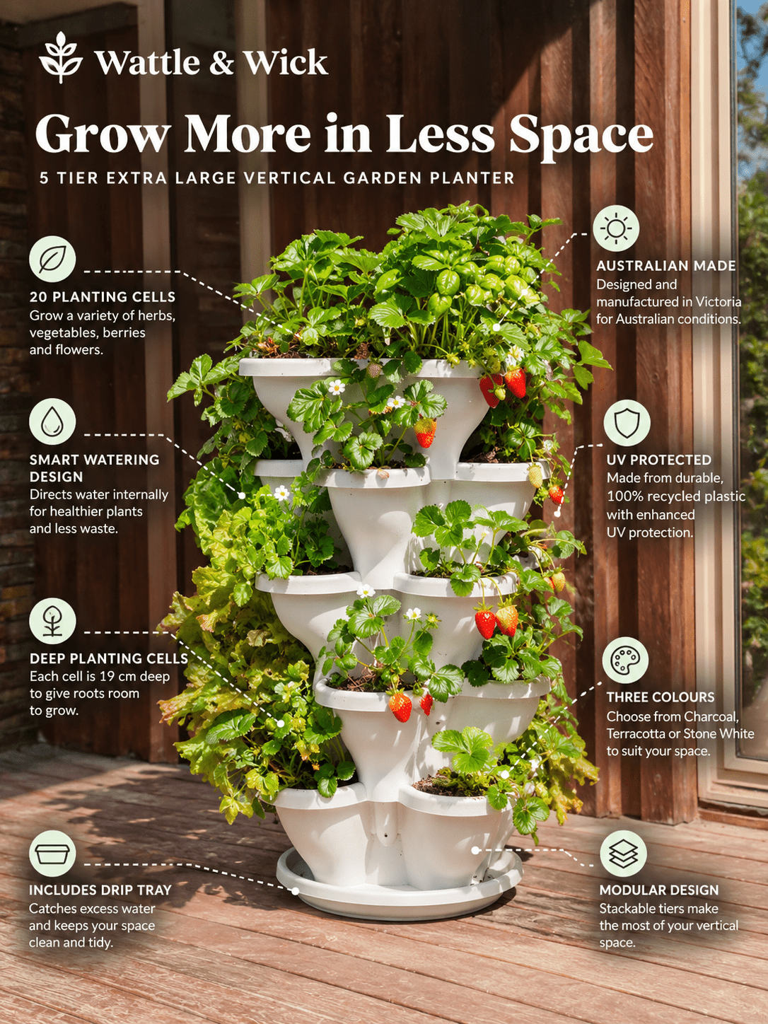 5 Tier Extra Large Verandah Planter - Wattle & Wick